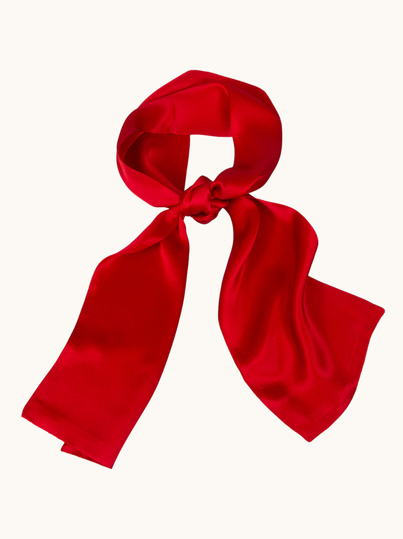 Dwustronny czerwony wąski szal z podwójnego jedwabiu   16x145cm zdjęcie 1
